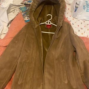 Tan sheepskin warm luxurious designer anorak we nter coat with zipper size L